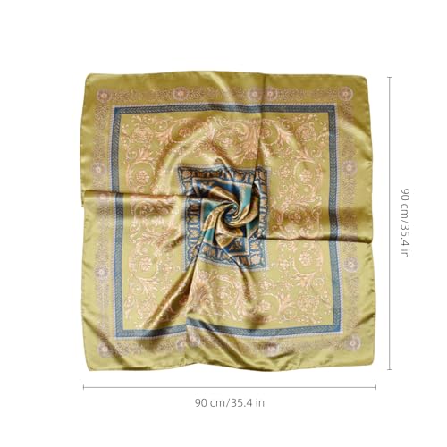 35” Satin Large Square Head Scarves-Like Silk Satin Scarf for Hair Wrapping at Night Bandana Square Scarf for Sleeping - color: Four Square Coins-army Green