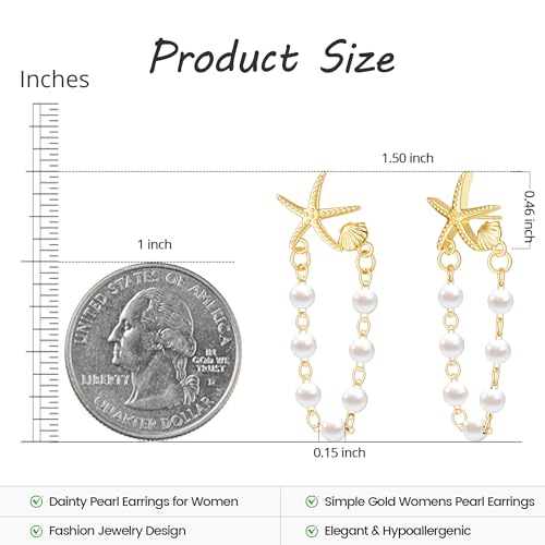 Freekiss Gold Chain Studs Earrings for Women Trendy: Hypoallergenic 14K Gold Plated Dangle Earrings Dainty Small Long Chain Earring Set Fashion Gold Jewelry for Women - style: Starfish chain earrings-GD