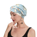 ZLYC Chemo Headwear for Women Pre Tied Turban Headwear Lightweight Beanie Hat - color: Braid Floral Light Blue