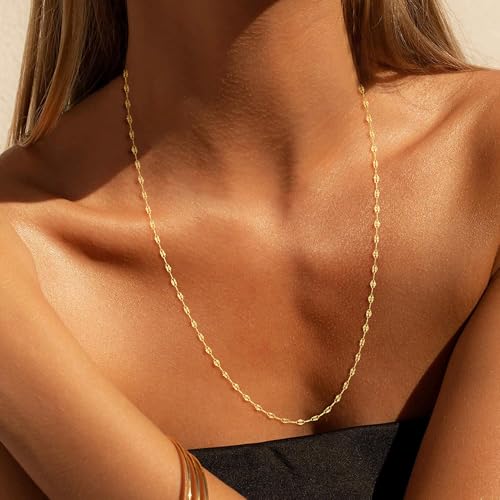 Carffordo 925 Sterling Silver Chain Necklace Link Chain Necklace for Women Simple Dainty 16K Gold Plated Necklace for Women Minimalist Waterproof Silver Necklace Trendy Jewelry Gifts - color: Gold, size: 26 Inches (Women's Long Length)