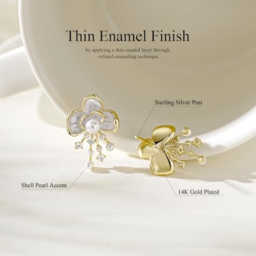Pink Flower Earrings for Women, 925 Sterling Silver Stud Earrings, Cute Plumeria Earrings For Women, Cherry Blossom Hypoallergenic Stud - color: White Orchid Pearl
