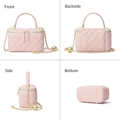 DORIS&JACKY Small Quilted Box Crossbody Purse For Women, Designer Lambskin Leather Mini Top Handle Tote Bag With Chain Strap - color: 8-light Pink
