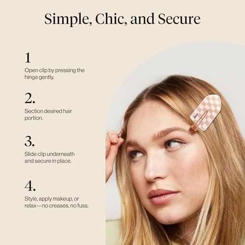 Kitsch Creaseless Hair Clips for Women - No Crease, No Bend Hair Clips for Styling, Bangs, Makeup Application, Face Wash | Recycled Acrylic - Checkered Terracotta | Ideal Gifts for Women, 2pcs - color: Terracotta Checkered