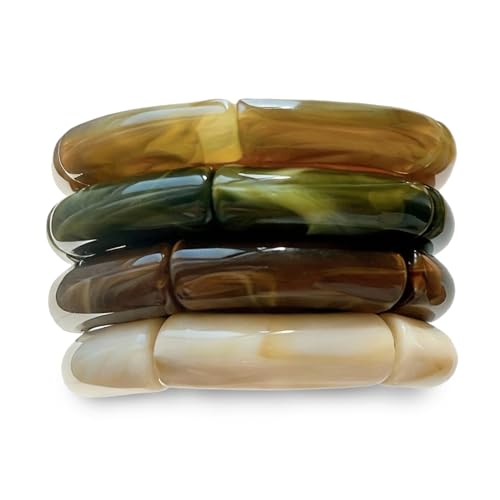 iF YOU 6pcs Chunky Acrylic Bangle Bracelets for Women, Resin Bamboo Brown Stretchy Bracelet Stack, Fashion Jewelry for Women - color: 4pcs-green & brown bracelets