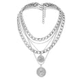 MJartoria Gold Layered Necklaces for Women Trendy Retro Birthflower Coin Pendant Necklace Dainty Chunky Chain Choker Necklaces for Jewelry Birthday Gifts - color: Silvery, style: August Birthflower