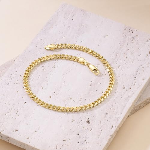 14K Gold Ankle Bracelets for Women 14K Gold Anklets for Women Anklet Bracelets for Womens Refined and Modern Look Womens Cuban Link Anklet 9/10/11 inches - size: 11