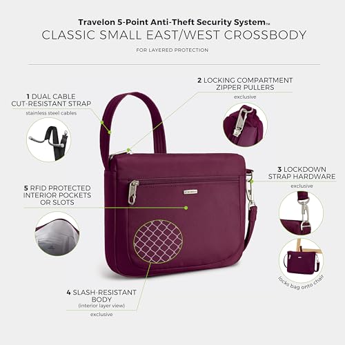 Travelon Anti-Theft Classic Small East/West Crossbody - color: Burgundy
