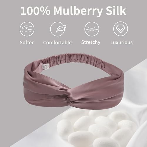 ZLYC Mulberry Silk Headband Elastic Twist Knotted Head Bands for Women's Hair, Solid Batik Pink - color: Solid Batik Pink