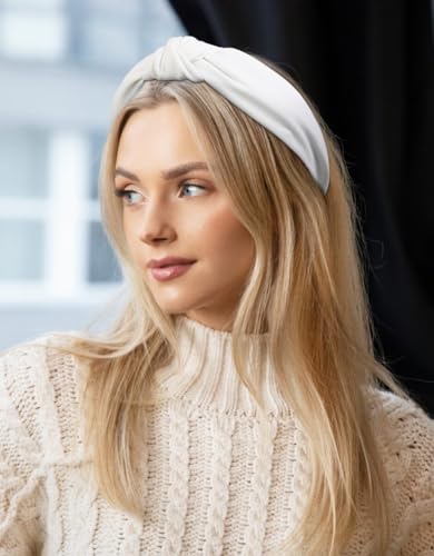 Knotted Headbands for Women: Non-Slip Fashion Hair Accessories with Cute Wide Top Knot Hoops for Hair in Black, White, and Leopard Print - color: Black White Cheetah Head Band