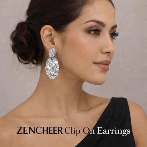 Chunky Irregular Geometry Clip On Earrings for Women, Matte Gold/Silver Retro Oval Dangle Drop Clip Earrings Non Pierced Clips Stetement Jewelry Gifts - color: Silver