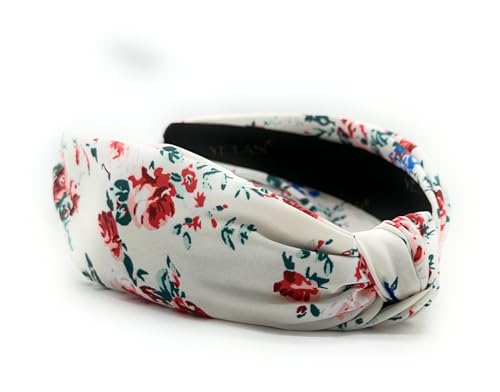 Fall Headbands for Women Satin OFF-White Rose Floral Warable All Day, Colorful, Silk Feel, Autumn Womens Knotted Headband Fashion Designer Top Knot Hair Head Band Girls - color: Off White