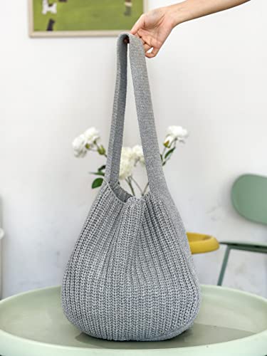 ENBEI Women's Crochet Tote Bag Knit Shoulder bag,Aesthetic Bag,Cute Eco-Friendly Tote for Travel,Daily Use,Gift Box Packaging - color: Grey