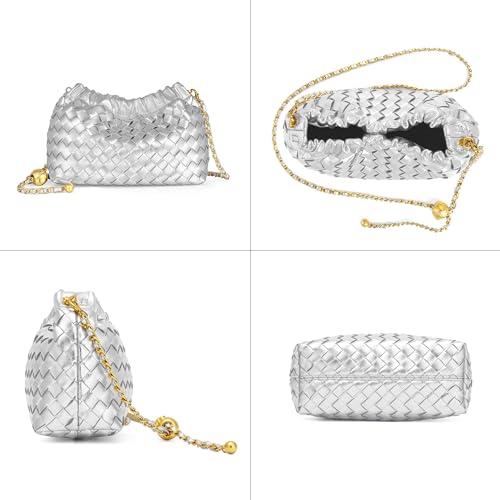 Joryin Woven Women's Crossbody Bag & Evening Purse, Trendy Dumpling Clutch & Hobo Cloud Shoulder Bag Trendy Dumpling Clutch - color: Woven Leather-silver