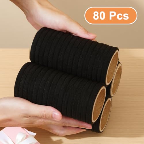 80pcs Black Thick Hair Ties for Women, 2.36 IN Large No Metal Ponytail Holders, Heavy Duty Elastic Hair Bands, Durable No Damage Hair Elastics for Thick & Curly Hair, Strong Hold - color: 2.36 IN -Black Thick Hair ties