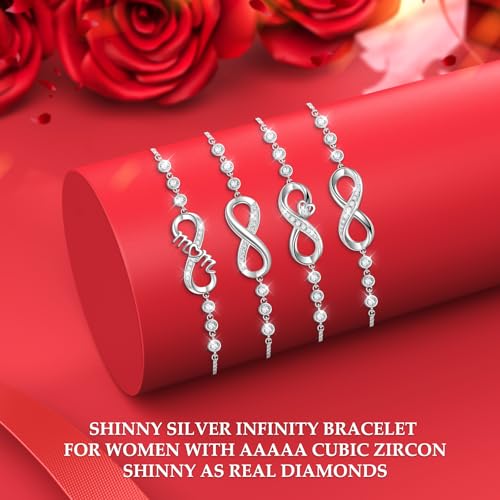 J.Fée Infinity Heart Bracelets for Women with 5A Cubic Zirconia, 925 Silver Bracelets for Women Adjustable Womens Bracelet Jewelry for Wife Girlfriend Her - color: Infinite Love#9