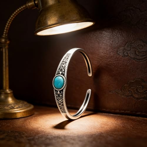 Genuine Turquoise Bracelet Cuff Bracelet for Women Mom 925 Sterling Silver Natural Turquoise Bangles Vintage Bracelet Boho Jewelry for Birthday Christmas Mother's Day Valentine's Day - style: Cloud