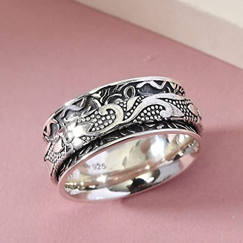 Shop LC 925 Sterling Silver Fidget Spinner Ring for Women - color: leafy and Floral