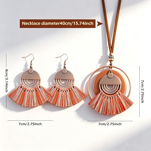 Wooden Leather Necklaces Set Bohemian Wood Stack Discs Long Chain Hemp Rope Bronze Plated Pendant Ethnic Tribal Fall Leaf Earrings Jewelry Statement Necklace - color: R-034