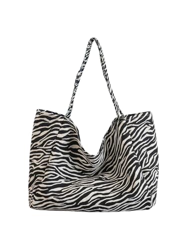 MakeMeChic Women's Leopard Tote Bag Cheetah Oversize Shoulder Bag Weekender Bag - color: Black and White