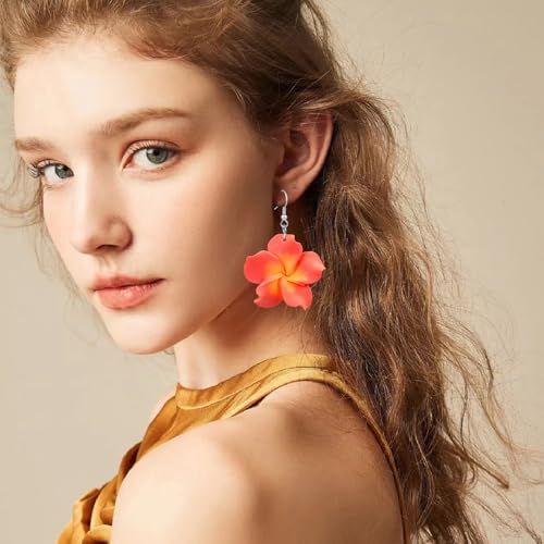4 Pairs Tropical Bohemian Dangle Earrings For Women Hawaii Plant Daisy Flower Drop Earrings Set - color: white