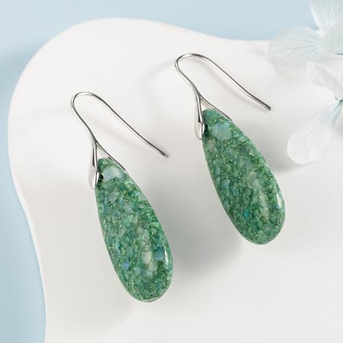 SELOVO Stone Fishhook Dangle Drop Earrings Statement Earrings for Women Stone - color: Light Green-Silver Color Hook