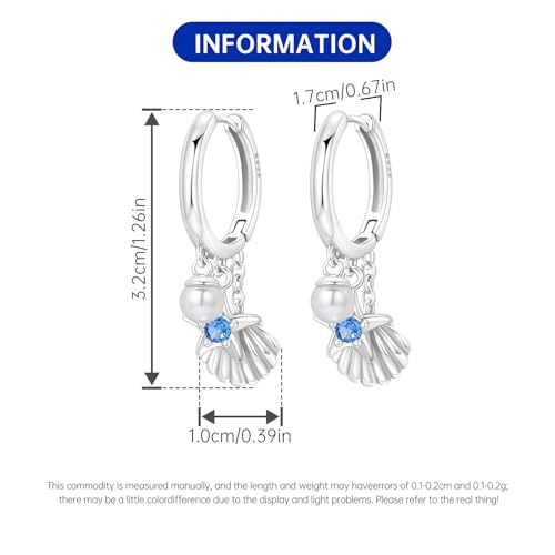 925 Sterling Silver Dangle Earrings for Women, Butterfly&Bee Animals Design, Hypoallergenic Jewelry gifts - color: Pearl starfish shell earrings
