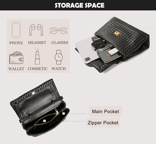 Woven Crossbody Bag for Women, Top Handle Satchel Purse Shoulder Handbag, Woven Handbag - color: Black