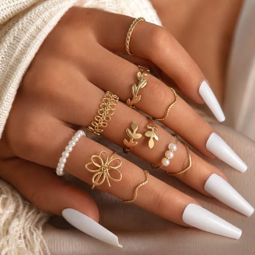 Gold Stackable Rings Set Moon Star Design Adjustable Rings for Everyday Wear Mid FingerPinky Ring Trendy Jewelry Gifts - color: A3