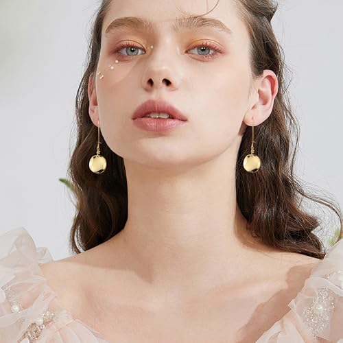 14K Gold Dangle Earrings for Women，Lightweight Circle Disc Coin Geometric Flat Brushed Drop Earrings, Hypoallergenic Leverback Earrings Jewelry - color: C-14K Gold