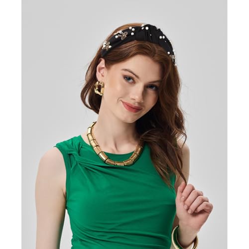 Black Headband Bow Pearl Knotted Headbands for Women Girls Cute Fashion Wide Headbands for Women Non Slip Hairbands Head Bands for Women's Hair Bow Hair Accessories - color: Black-01