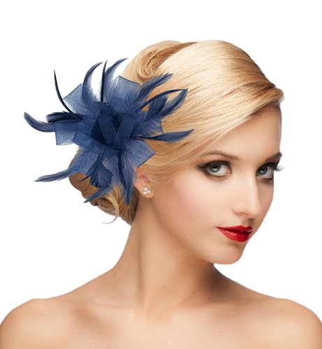 dressfan Womens Fascinator Hat Headpiece 20s Vintage Wedding Hair Accessories for Derby/Wedding/Cocktail/Tea Party - color: Navy Blue