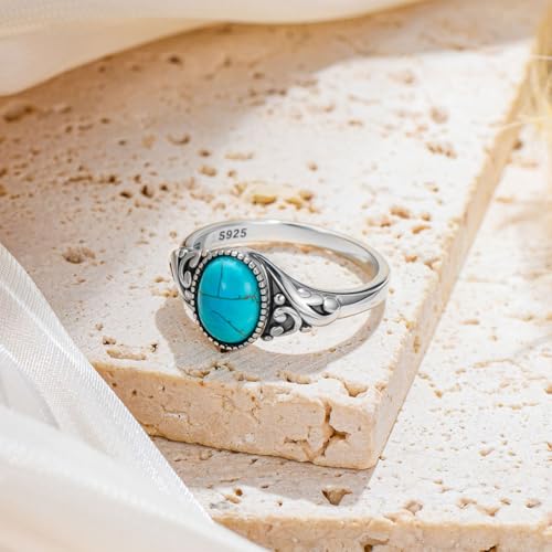 Boho Rings 925 Sterling Silver Turquoise Ring Western Jewelry Women's Eternity Rings Christmas Jewelry Gifts for Wife Mom Size 7-9 - style: Turquoise-4