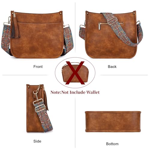 HKCLUF Crossbody Bag Purse for Women 2PCS/Set Leather Hobo Handbag Wallet Set With 2Adjustable Guitar Strap Shoulder Bag | Purse - color: 02 Brown