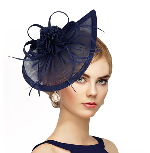 dressfan Fascinator Hat Headpiece Womens Vintage 20s 50s Headband for Derby/Wedding/Cocktail/Wedding/Tea Party - color: Navy Blue
