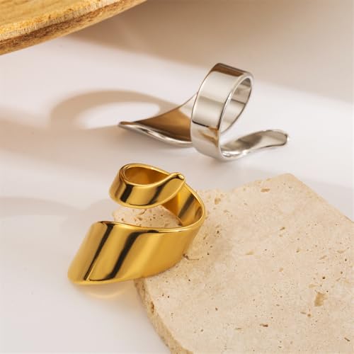 Dtja Twisted Stacking Statement Ring for Women Gold Plated Stainless Steel Fashion Spiral Open Wrap Band Finger Rings Comfort Fit Unique Birthday Holiday Jewelry Gift Size 7-8 - color: Silver