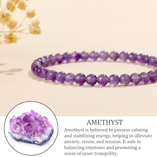 Natural Gemstone Beads Bracelets Healing Crystal Stone Beaded Bracelet for Women Men Handmade Spiritual Jewelry Gifts - color: Amethyst, size: Round Beads