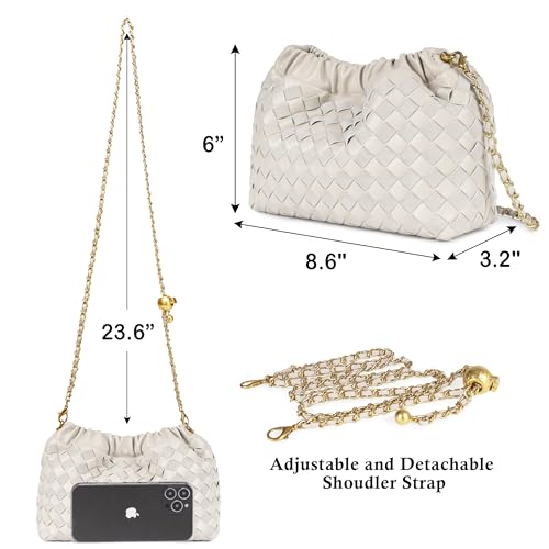 Joryin Woven Women's Crossbody Bag & Evening Purse, Trendy Dumpling Clutch & Hobo Cloud Shoulder Bag Trendy Dumpling Clutch - color: Woven Leather-light Beige