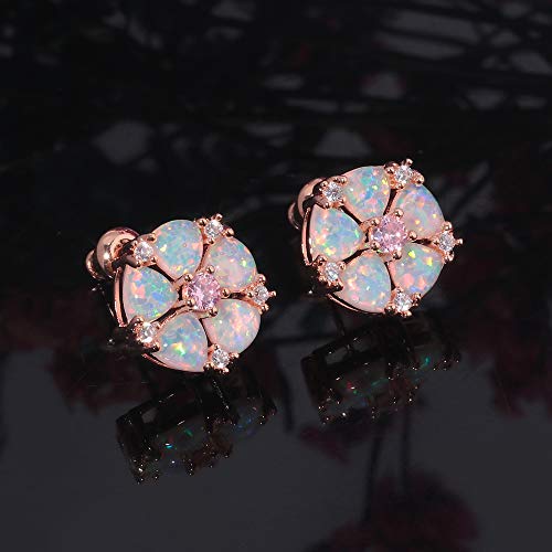 CiNily Flower Earrings,Opal Stud Earrings Sterling Silver or White Gold/Rose Gold Plated Ladies Flower Stud Earrings Cute Unique Earrings for Girls - color: pink