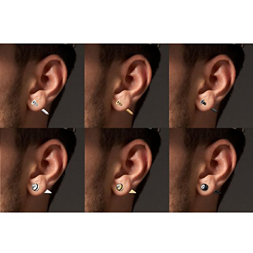 Aroncent 12PCS Stainless Steel Fake Tapers Mens Earrings Illusion Tunnel Cheater Piercing Jewelry Set for Men Women - color: A4-1