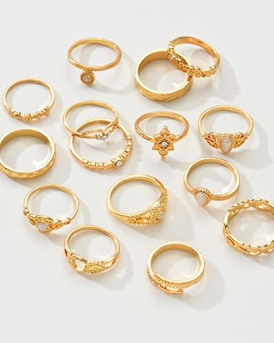 FAXHION 24-60 Pcs Gold Stackable Rings for Women, Knuckle Rings Chunky Gold Ring Set Dainty Stacking Cute Rings, Multiple Sizes Cute Jewelry Set Gift - style: Vintage