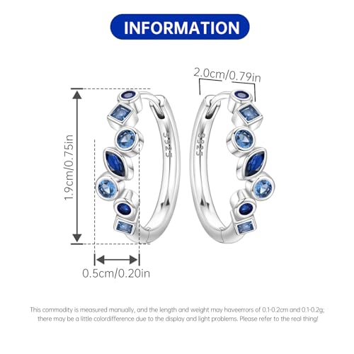 Earrings for Women 925 Sterling Silver Hoop Earring Colorful Cute Fashion Hoop Earrings Graduation Birthday Jewelry Gifts for Women - color: Blue Stone