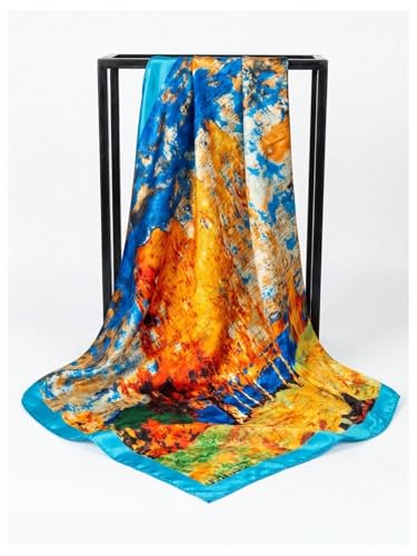 SweatyRocks Women's Printed Satin Hair Scarf Neckerchief Square Scarf Bandanas Head Wraps - color: Teal Blue