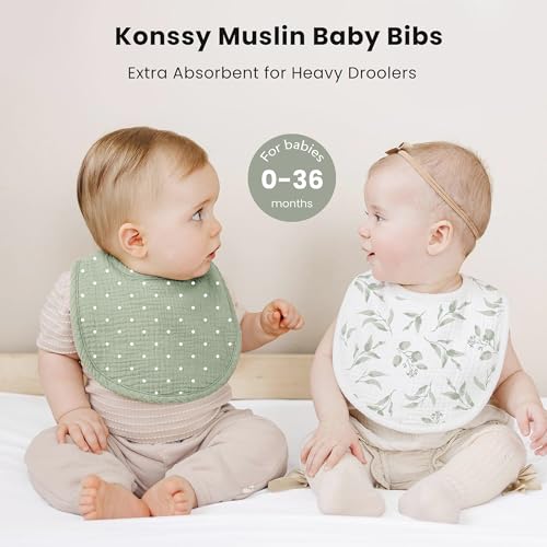 Konssy Muslin Baby Bibs 8 Pack Baby Bandana Drool Bibs Cotton for Unisex Boys and Girls, Soft Absorbent Set for Teething and Drooling - color: Stone