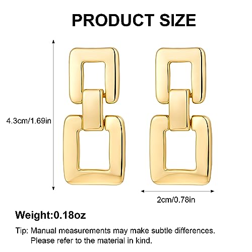 MUYAN Gold Silver Geometric Drop Dangle Earrings for Women Brushed Link Square Dangle Earrings Trendy Jewelry - color: B Gold