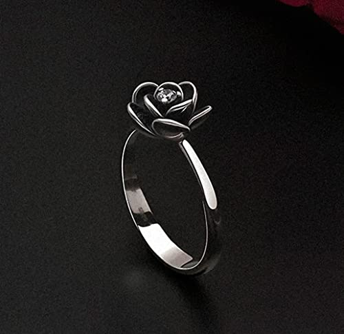 Vintage Silver Rings 925 Sterling Silver CZ Crystal Diamond Rose Flower Wedding Rings for Women (7) - size: 7