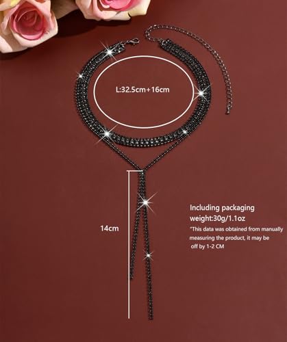 Boho Layered Necklaces for Women Fashion Y Long Neckalce Statement Long Sweater Chain Necklace Black Shiny Choker Necklace Wedding Bridal - color: Style-C