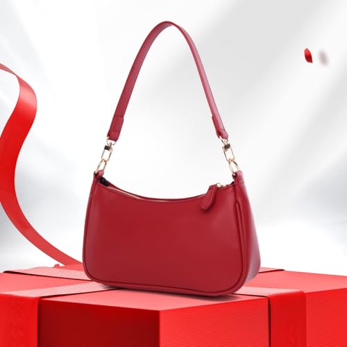 Shoulder Bag for women Crossbody Bags Retro Classic Small Hobo Purse Clutch Tote Handbags with Zipper Closure - color: Red
