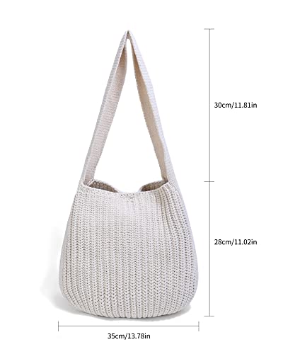 ENBEI Women's Crochet Tote Bag Knit Shoulder bag,Aesthetic Bag,Cute Eco-Friendly Tote for Travel,Daily Use,Gift Box Packaging - color: Creamy White