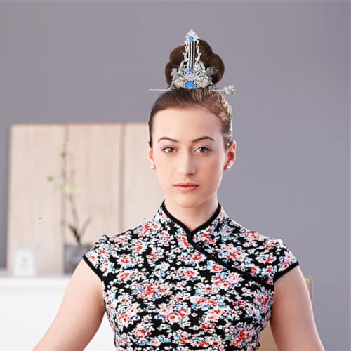 FRCOLOR Hair Clip - Chinese Vintage Hair Coronet Traditional Hanfu Hair Clip with Hair Stick, Ancient Hairpin Headpieces Hair Accessories for Women Girls (White)