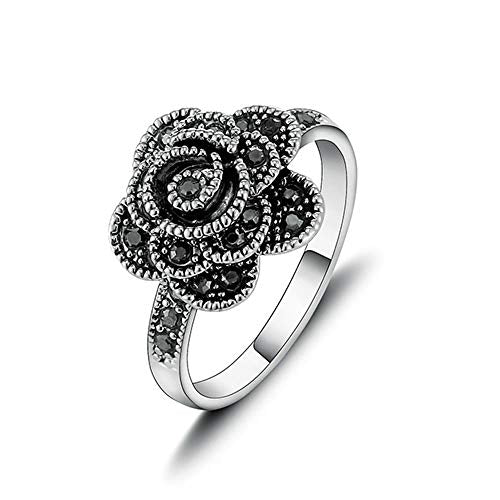 Women's Black Rings Vintage Rings Statement Rings for Women Band Marcasite Crystal Rings for Women - color: Black1